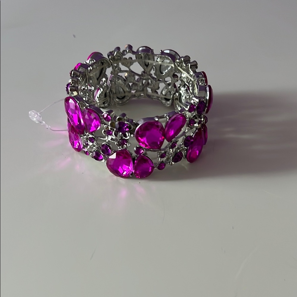 Elegant Silver and Pink Gemstone Bracelet costume jewelry